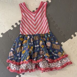 Matilda Jane Striped Pink and Patterned Blue Dress Sz 4T
